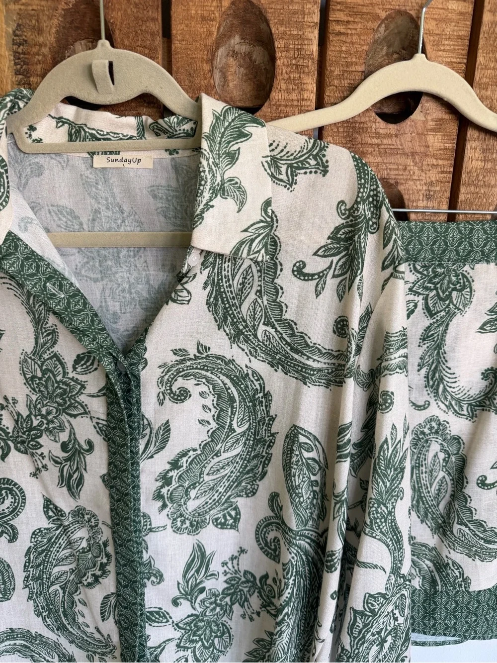 SundayUp Green Paisley Linen Skirt Set